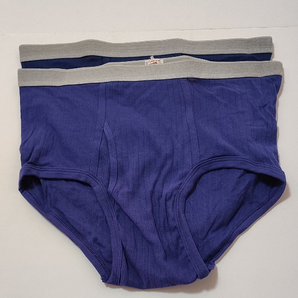 Vtg Ribbed Fruit of the Loom Men's Navy and Purple Briefs - Pack of 2 - Sz XL